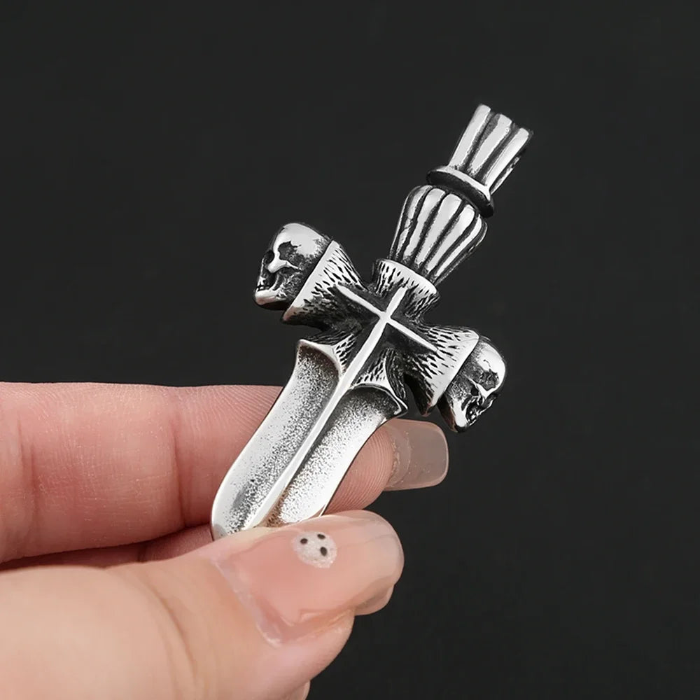 Skull Sword Steel Pendant Punk 316L Rider