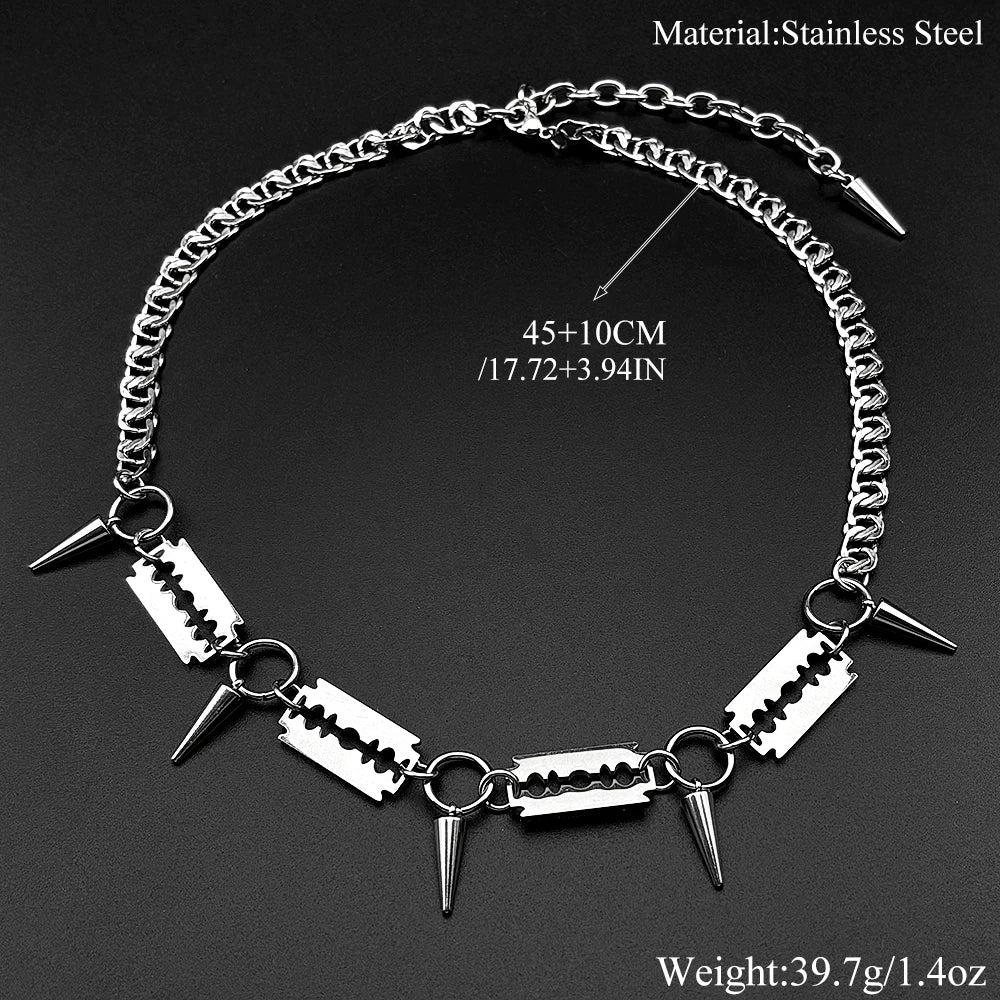 Punk Razor Spike Stainless Steel Pendant Necklace