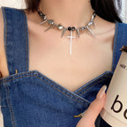 Y2K Spike Cross Stainless Steel Pendant Necklace