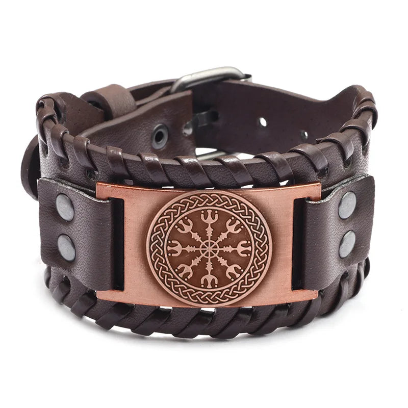 New Retro Wide Leather Nordic Rune of Odi Bracelet Men's Bracelet Celtic Viking Jewelry Bracelet Accessories Party Gifts