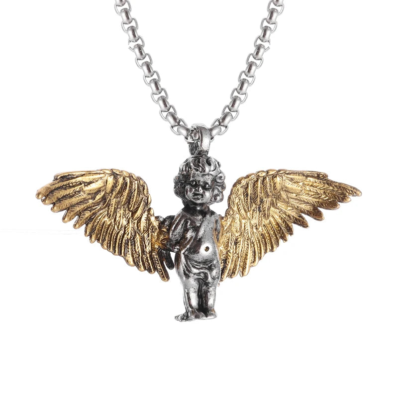 Vintage Punk Mythology Style Metal Sexy Angel Goddess Pendant Necklace for Men Women Classic Mysterious Souvenir Jewelry