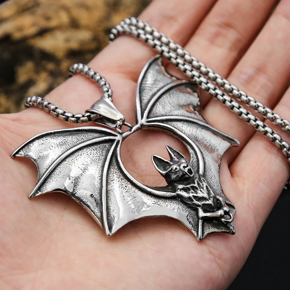 Gothic Bat Stainless Steel Pendant Necklace
