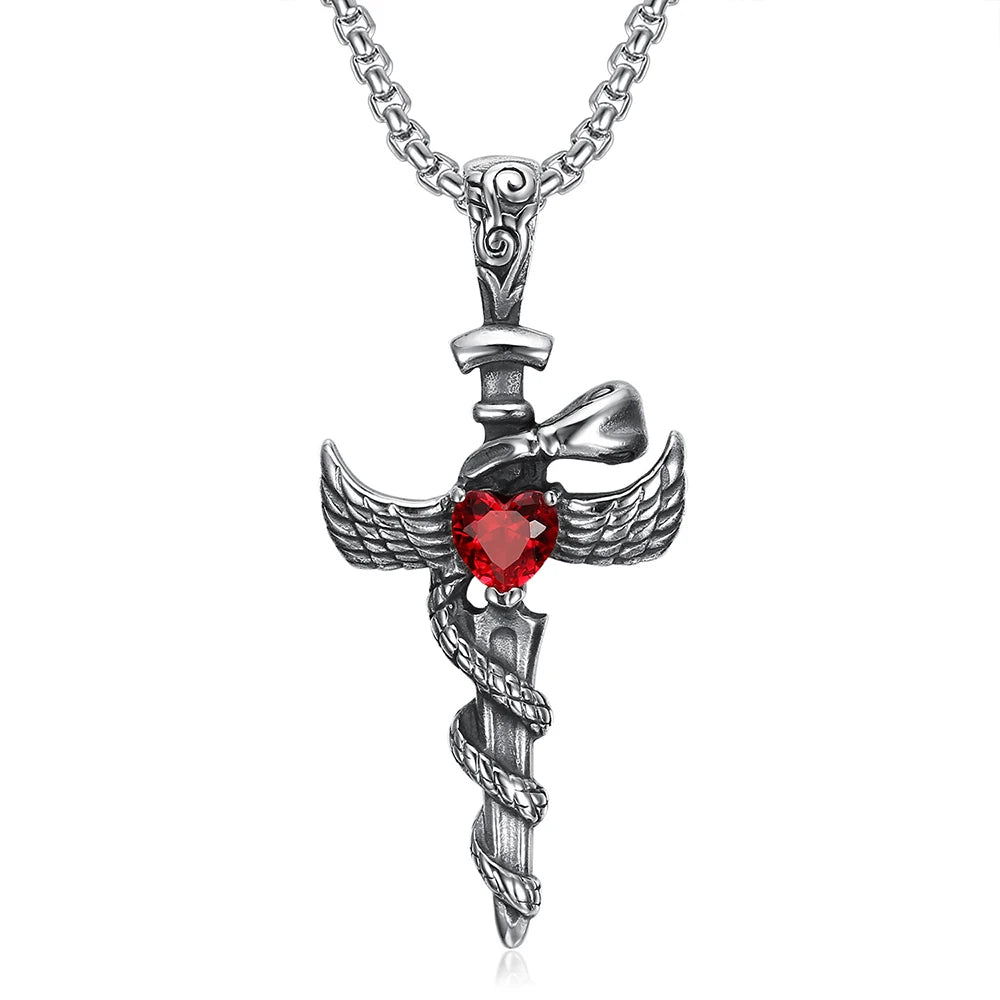 Sword Cross Stainless Steel Pendant Necklace
