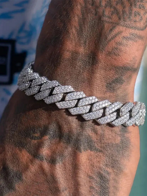 14MM Iced Prong Link Cuban Chain Bracelets for Men Women Full Rhinestones Chunky Miami Cuban Bracelet Punk Hip Hop
