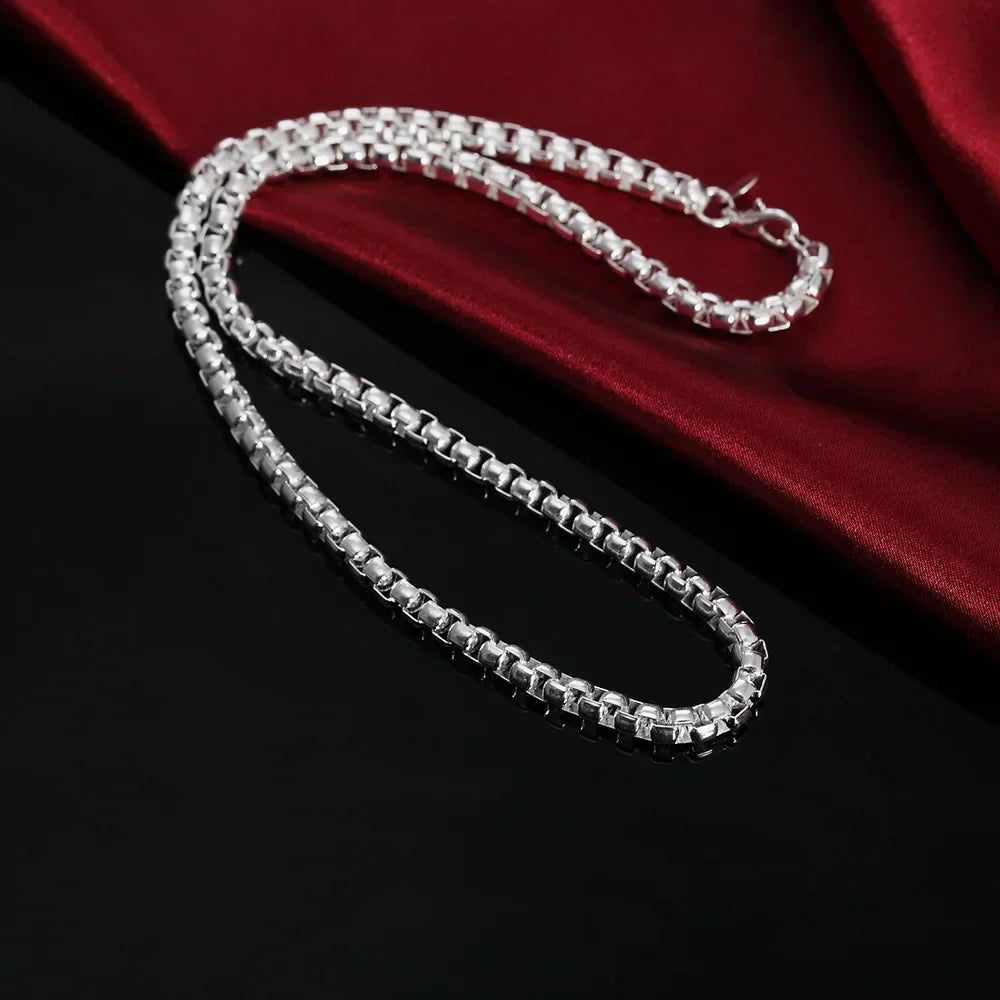 Silver-Tone Box Chain Necklace Bracelet Set, 4mm