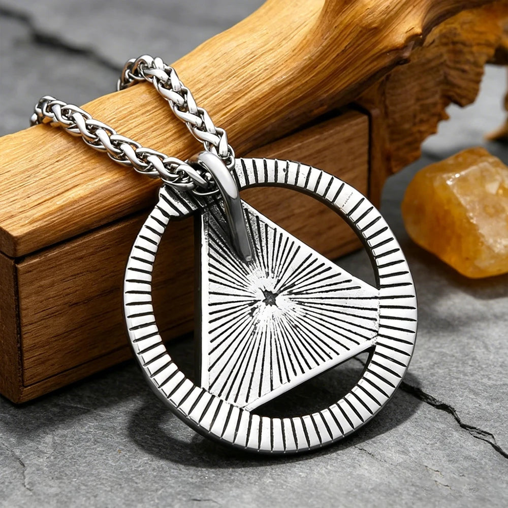 Ouroboros Triangle Eye Pendant Necklace — Amulet, Stainless Steel