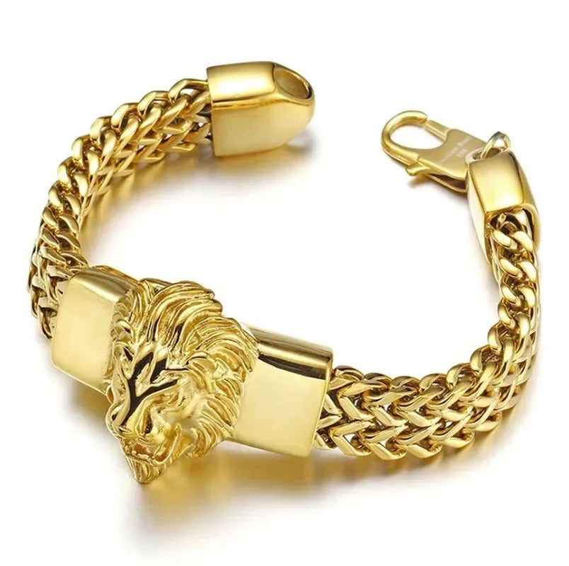 Fashion Gold Color Lion King Charm Bracelet for Men Rock Punk Wristband Jewelry Gift