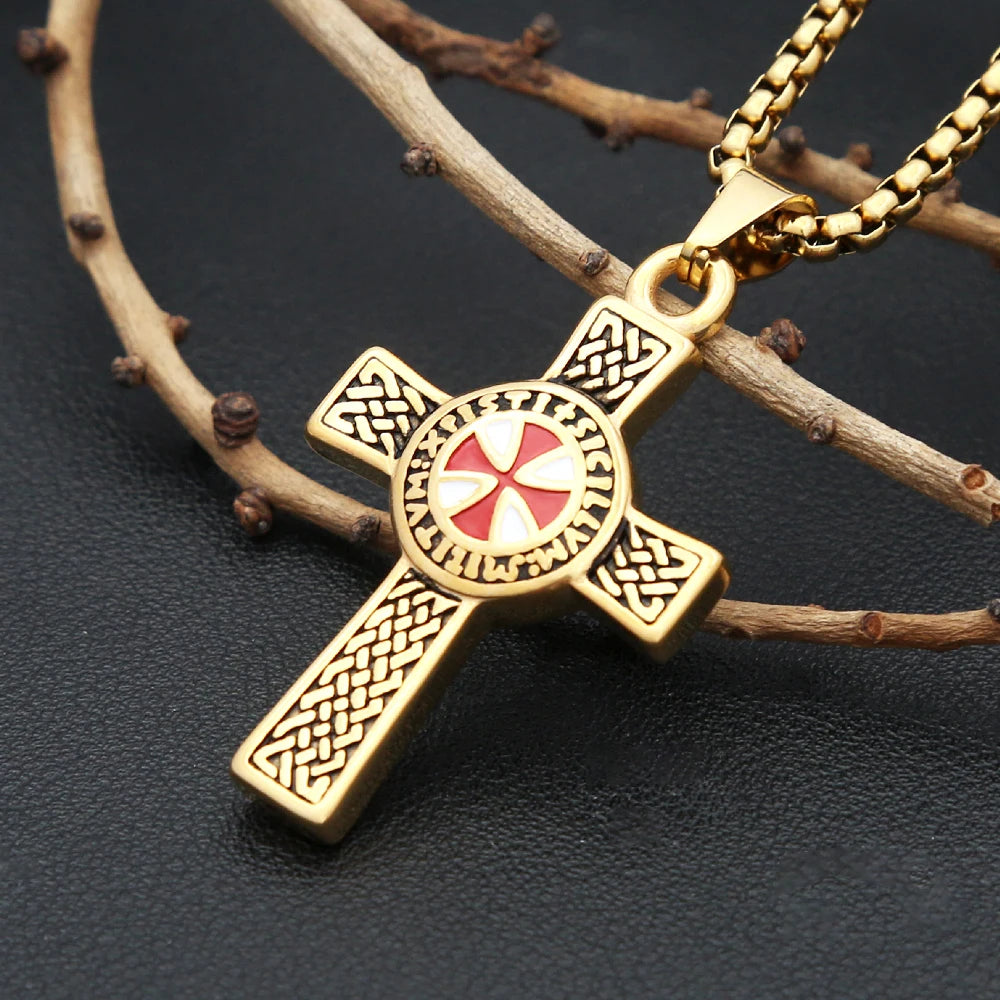 Classic Fashion Iron Cross Shield Pendant Necklace For Men Women Stainless Steel Templar Knight Cross Necklaces Amulet Jewelry