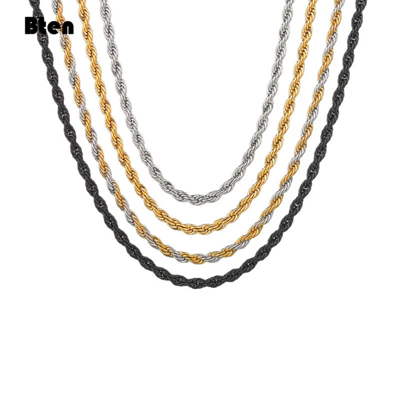 BTEN 2020 Classic Rope Chain Men Necklace Width 2/3/4/5 MM Stainless Steel Figaro Cuban Chain Necklace For Men Women Jewelry