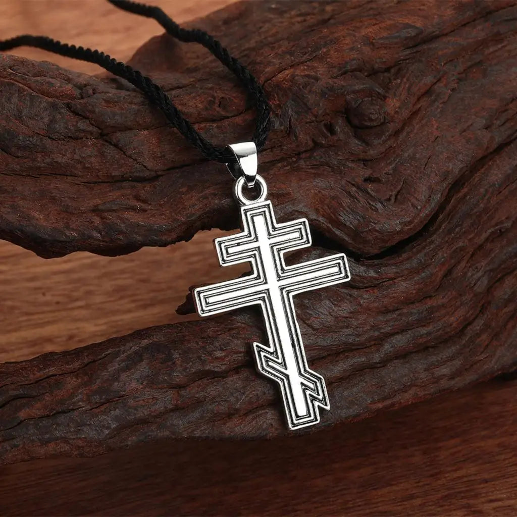 Kinitial April Stainless Steel Russian Orthodox Cross Necklace Keychain, Pure Russian Orthodox Cross, Suppedaneum Cross
