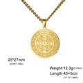 My Shape Saint Benedict Medal Pendant Necklace for Women Men Gold Plated Stainless Steel Round Double Sides Choker Jewelry Gifts