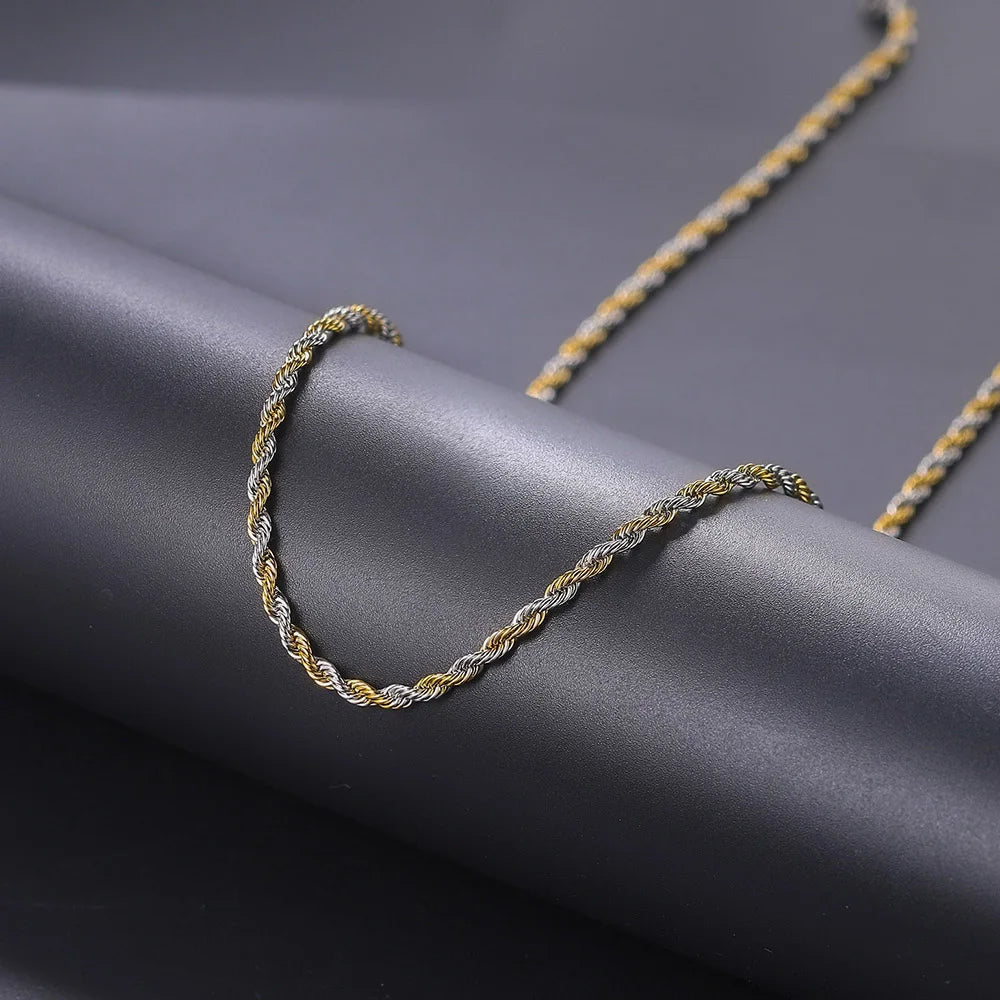 Rope Chain Necklace Two-Tone Stainless Steel 3MM
