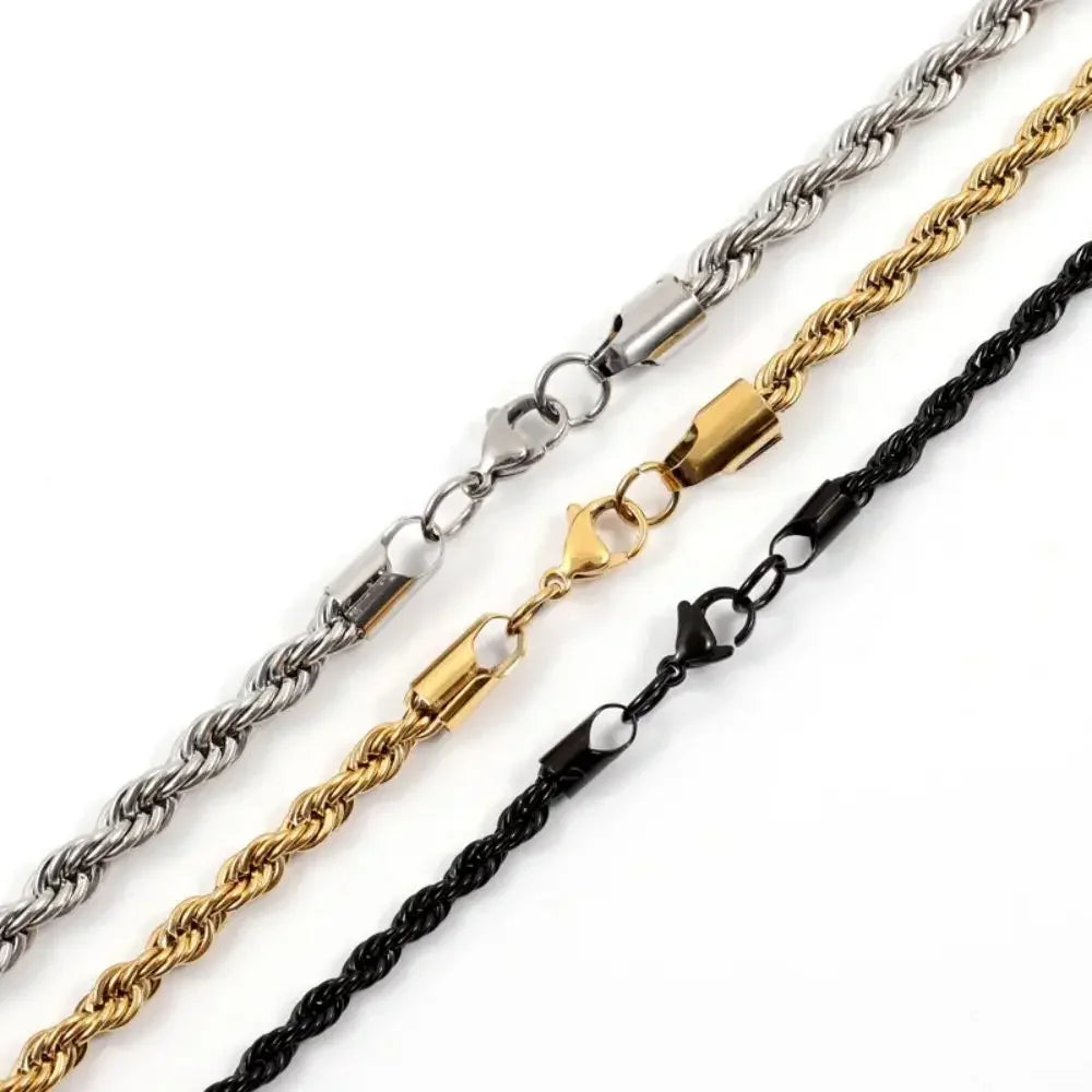 Fashion Hip Hop Rope Chain Necklace Classic Stainless Steel Twisted Link Chain Necklace For Men Women  Jewelry Gift