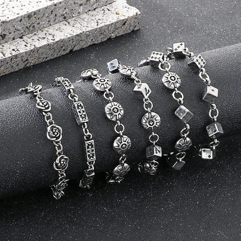 Vintage Gothic Ornate Charm Link Bracelet — Stainless Steel