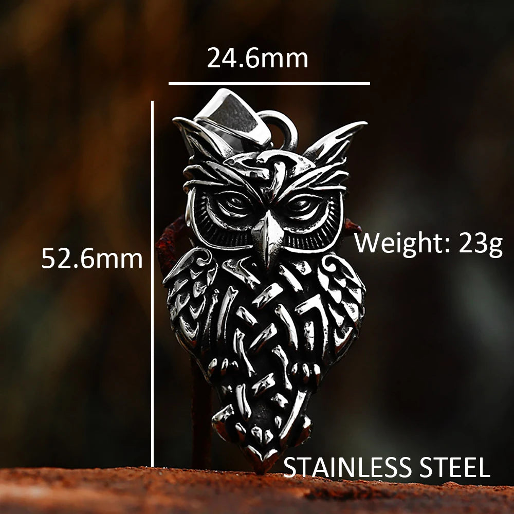 Vintage Nordic Viking Owl Pendant Necklace For Men 316L Stainless Steel Punk Biker Animal Necklaces Fashion Charm