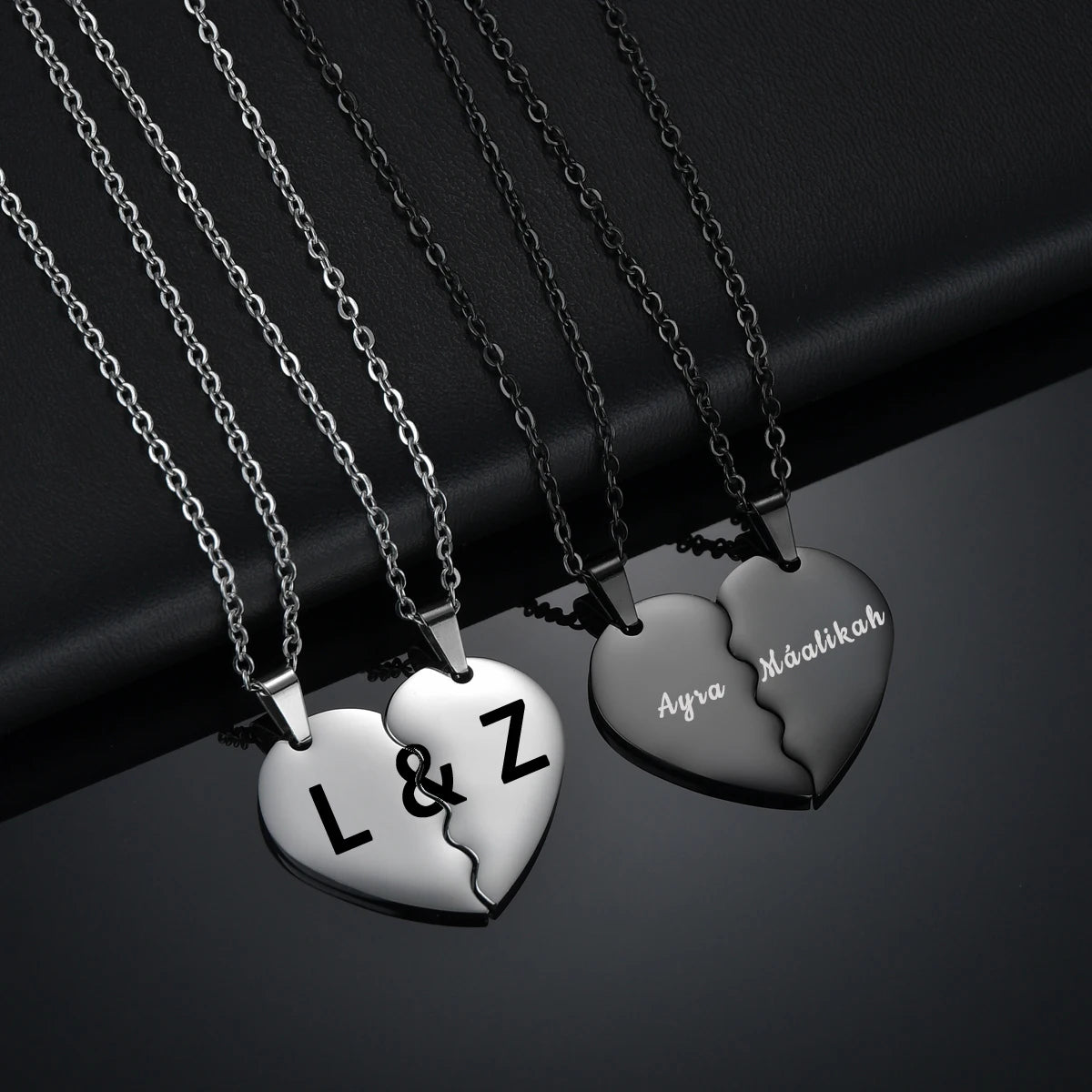 Sifisrri 1 Pair Personalized Engrave Name Half Heart Pendant Necklace for Women Men Stainless Steel Valentine's Day Jewelry Gift