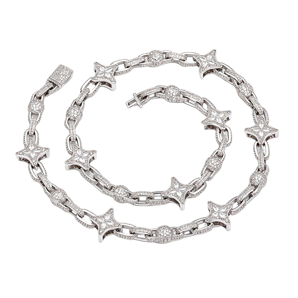 NUOYA Star Cuban Link Chain Gold Silver Color Iced Out CZ Zircon Hip Hop Necklace For Men Women Bling Bling Jewelry