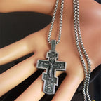 Orthodox Icon Cross Pendant Necklace — Stainless Steel