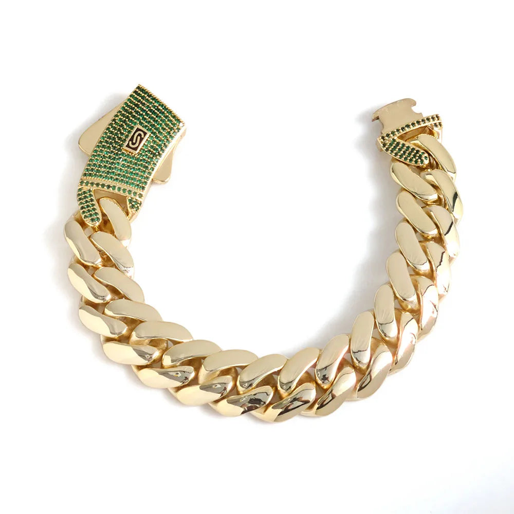 Gold Cuban Bracelet Iced Out 14K 12/15MM Monaco