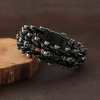 Skull Leather Bracelet Black — 316L Stainless Steel