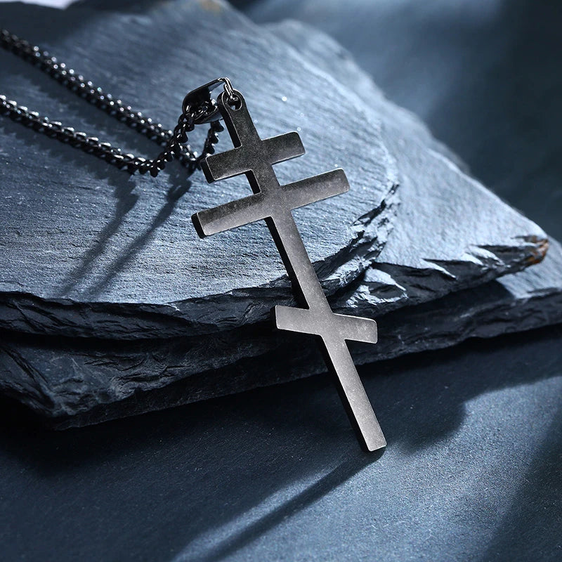 Vintage Orthodox Cross Pendant Men Necklace Christian Symbol Stainless Steel Byzantine Cross Jewelry