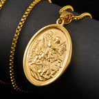 Catholic Saint Michael Round Pendant — Gold-Tone Metal