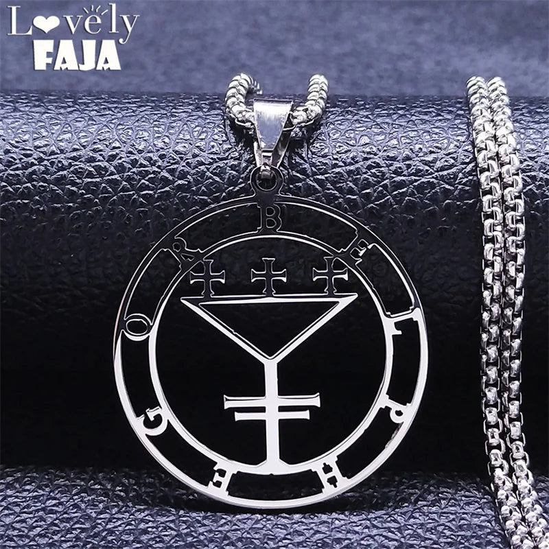Belphegor Seal Round Pendant Necklace — Stainless Steel