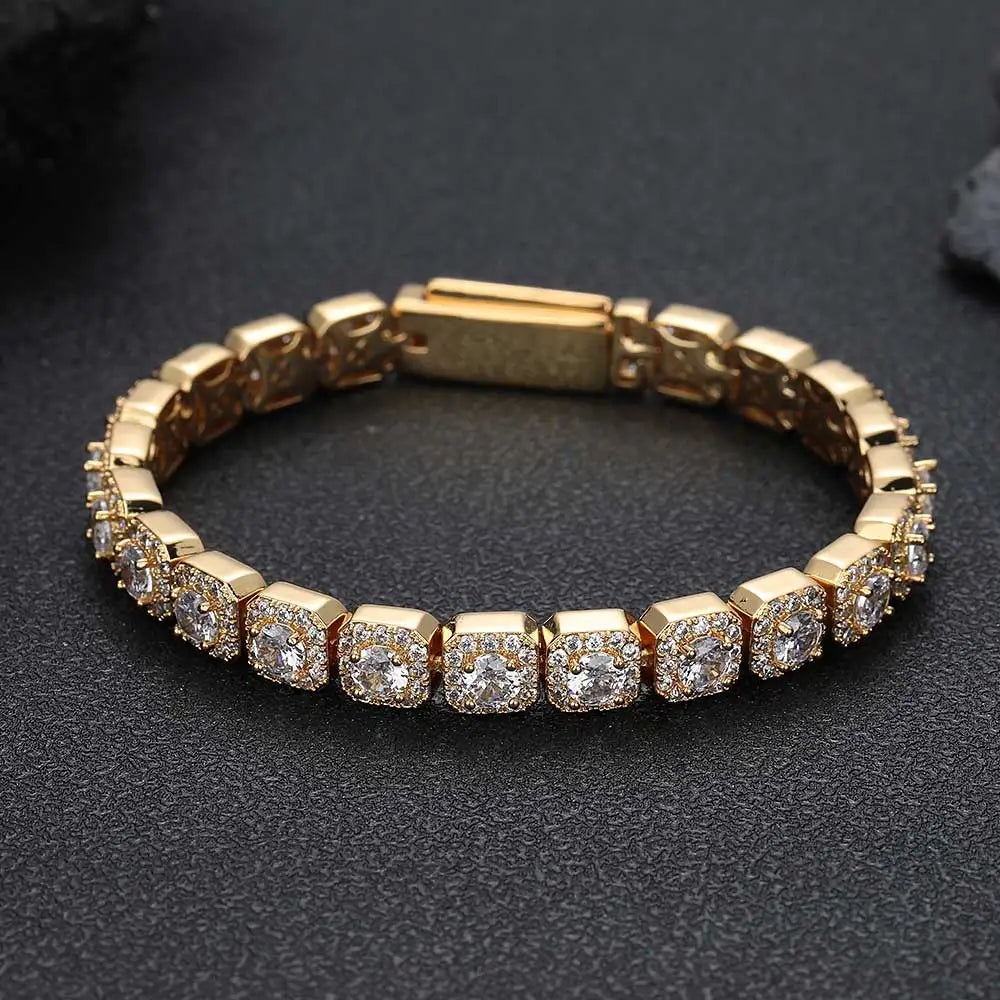 Gold Tennis Bracelet Iced Out 7MM Cluster