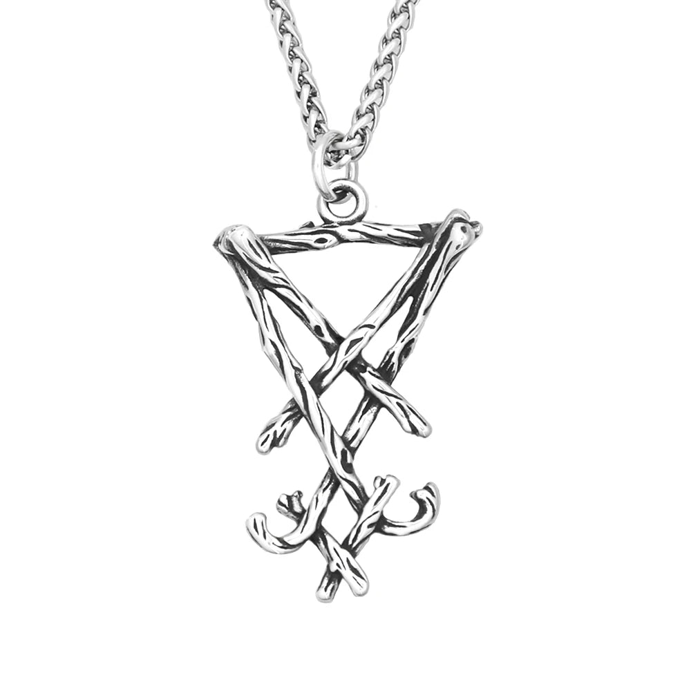 Classic Vintage Seal of Lucifer Satanic Pendant Stainless Steel Black Simple Pentagram Group Necklace For Men Biker