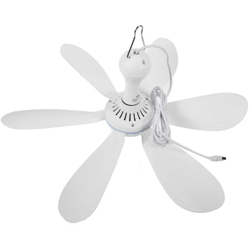 Silent 6 Leaves USB Powered Ceiling Canopy Fan with Remote Control Timing 4 Speed Hanging Fan for Camping Bed Dormitory