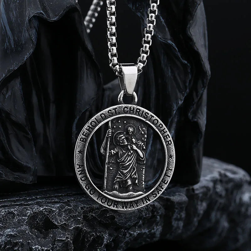 2024 New Fashion 316L Stainless Steel St Christopher Pendant Necklace For Man Women Boyfriend Gift
