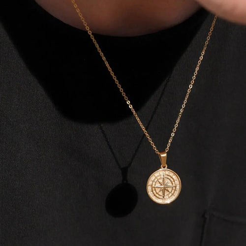 Compass Anchor Medal Pendant — Gold