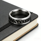 Rotatable Chain Spinner Fidget Ring Black Gold — Stainless Steel