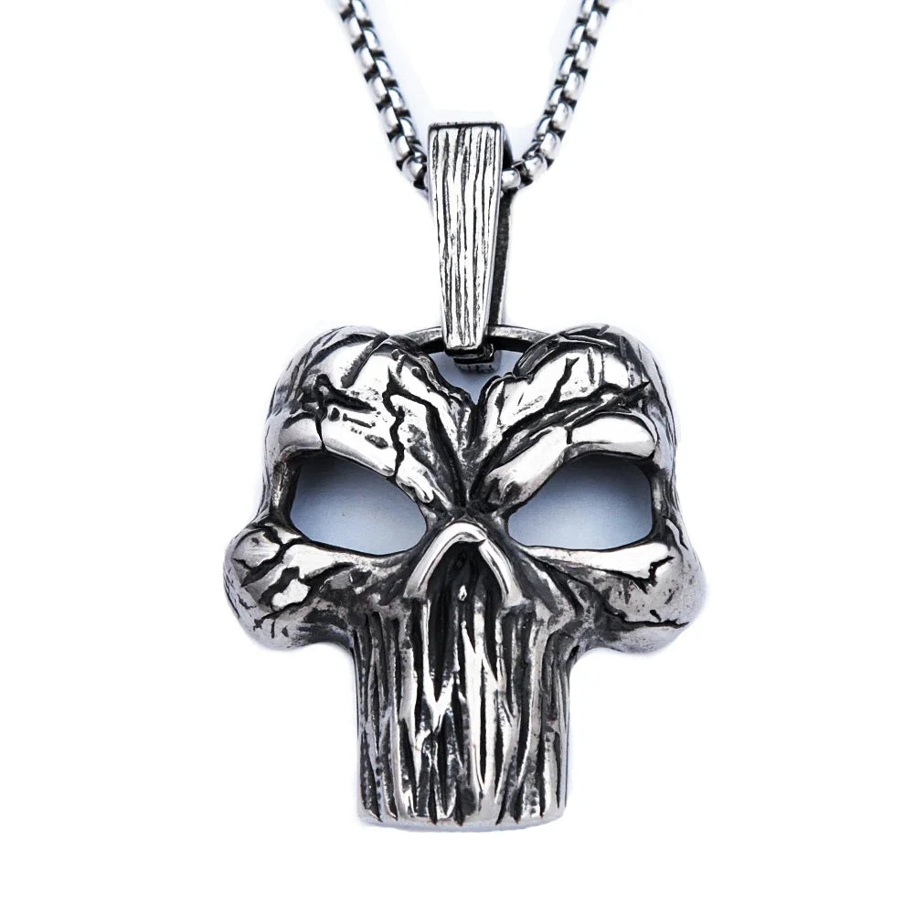 Vintage Large Skull Pendant Necklace — Stainless Steel