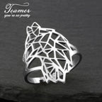 Teamer Hollow Cute Wolf Stainless Steel Ring for Women Men Open Wide Vintage Geometric Animal Finger Ring Jewelry Gift Wholesale