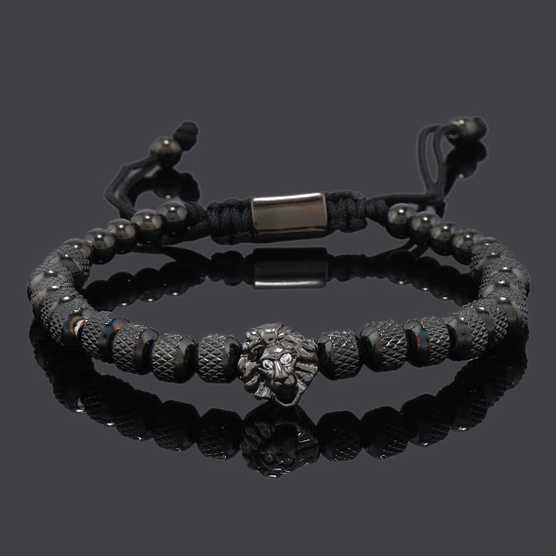 Luxury Lion Charms Man Bracelet For Women Stainless Steel Beaded Jewelry Couple Gift