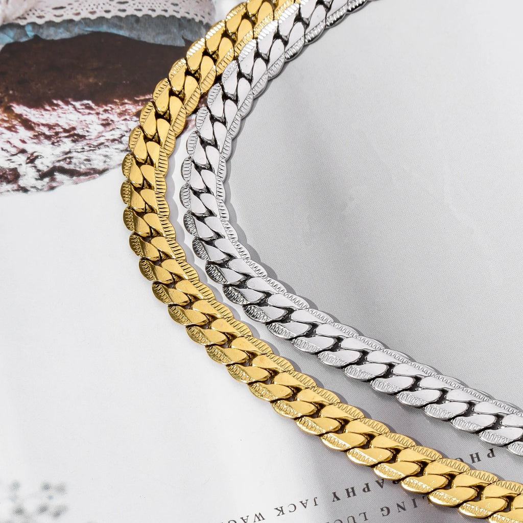 HIYEE 3MM/4MM/5MM/6MM/7MM/8MM Stainless Steel Cuban Lace Curb Link NK Chain Necklace For Men Women Classic Jewelry Accessories
