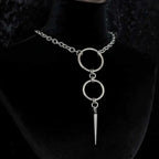 Punk Personality Silver Color Stainless Steel Circular Ring Long Rivet Pendant Choker Necklace for Men Women Jewelry