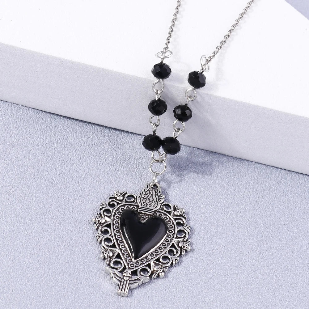 Gothic Skull Love Heart Necklace for Women Men Religious Crucifix Necklaces Punk Jewelry Gifts