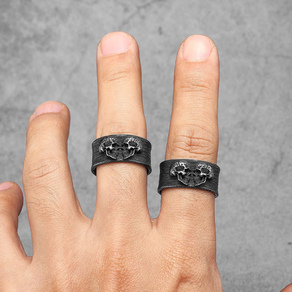Twin Skull Ring Black — Stainless Steel