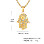 The Hand of Fatima Zircon Necklace for Men,Gold Color Evil Eye Stainless Steel Pendant,Turkish Jewelry Gift
