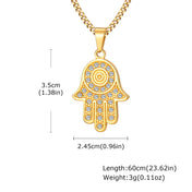 Gold Hand of Fatima Evil Eye Pendant Necklace