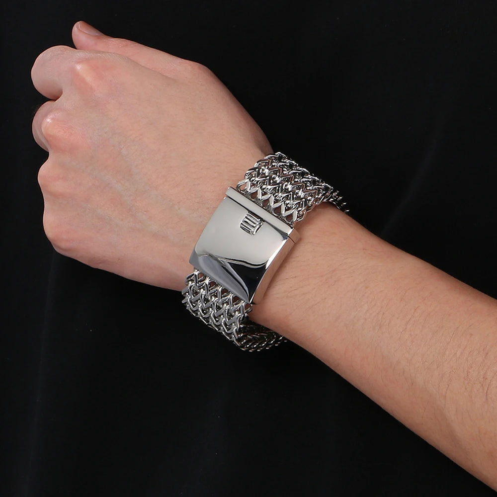 Massive 30MM Width 22CM Long Square Franco Chain Man Bracelet for Men Casting 316L Stainless Steel Men's Bracelets &