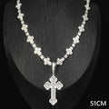 Iced Out Infinity Cross Necklace for Men Women Silver Color Prong Setting Cubic Zirconia Charm Star Link Chain Hip Hop