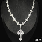 Iced Out Infinity Cross Necklace for Men Women Silver Color Prong Setting Cubic Zirconia Charm Star Link Chain Hip Hop