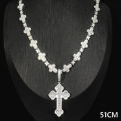 Iced Out Infinity Cross Necklace Silver CZ Star Link