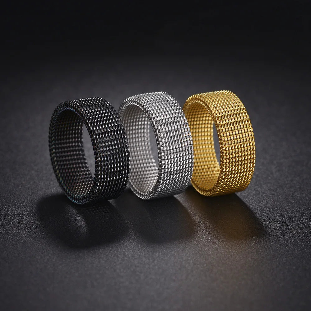 Fashion Elastic Mesh Chain Rings Titanium Stainless Steel Rings For Men Women Wedding Engagement Men Rings Punk Jewelry Gifts