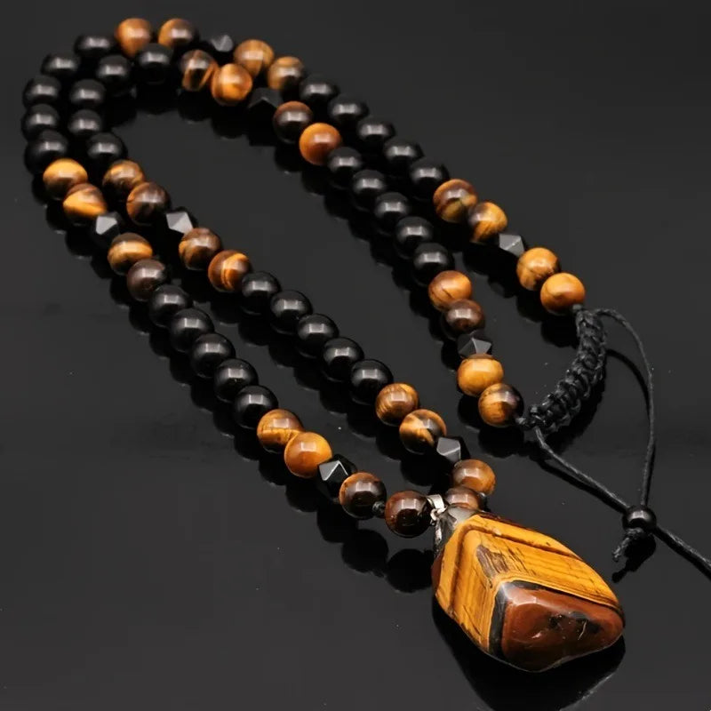 Black Tiger Eye Beaded Pendant Necklace