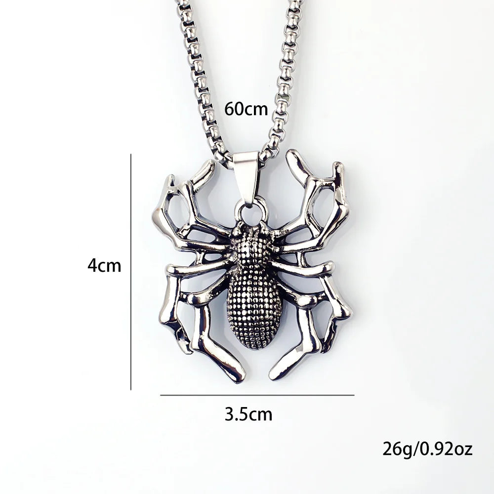 Stainless Steel Vintage Spider Pendant Necklace