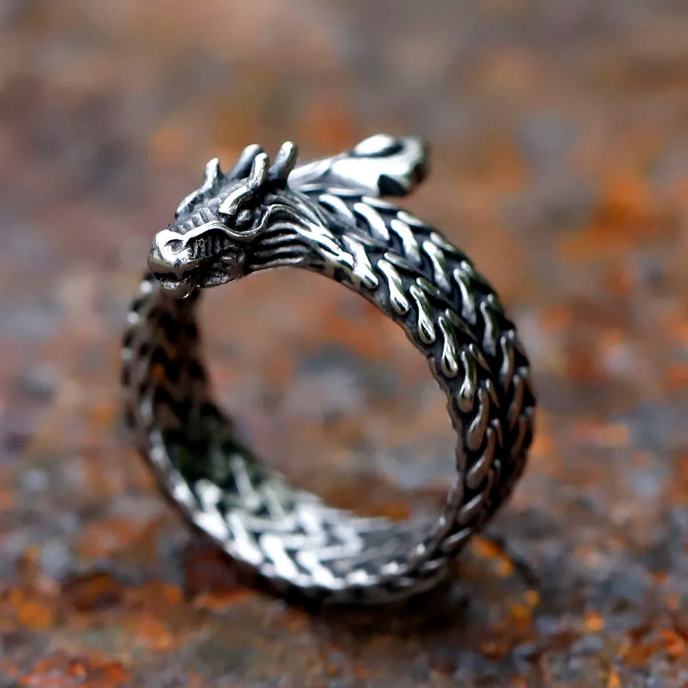 NEW Men's 316L stainless steel rings Vintage Viking dragon head Animal ring Odin Amulet jewelry for gift free shipping